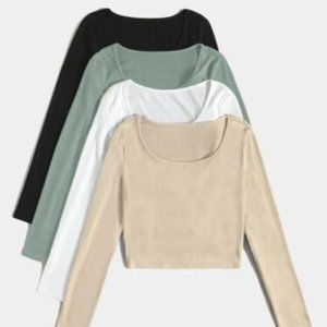 SHEIN Unity 4pcs Scoop Neck Ribbed Knit TeeLong Sleeve T Shirt XS NEW
